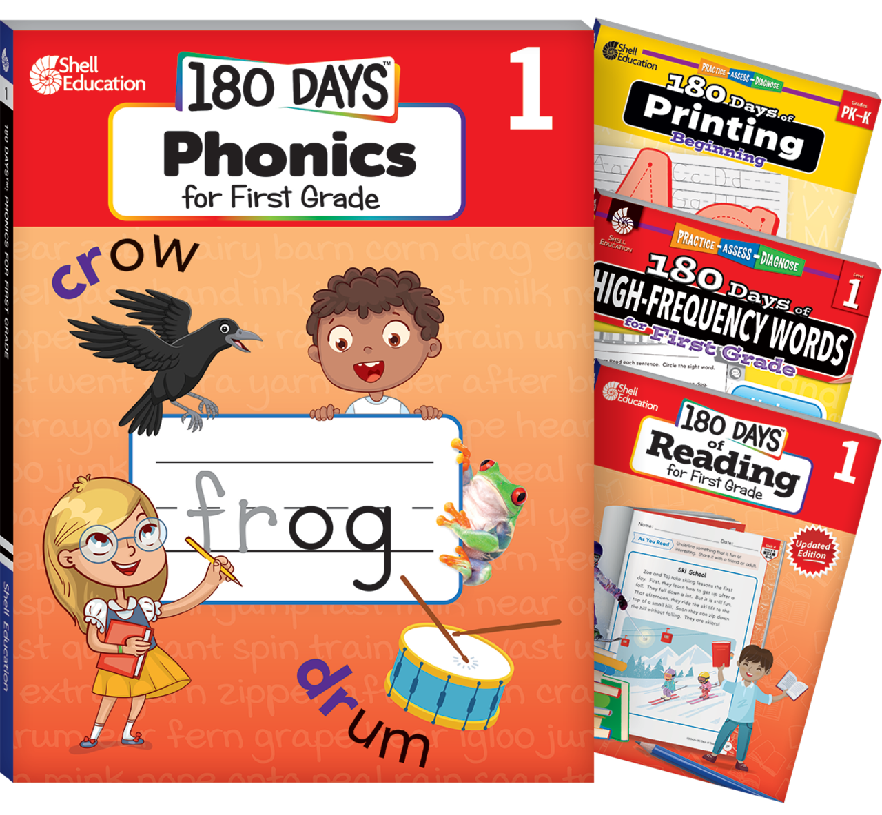 180 Days™ Phonics, High-Frequency Words, Reading 2nd Edition, and Printing: Grade 1: 4-Book Set